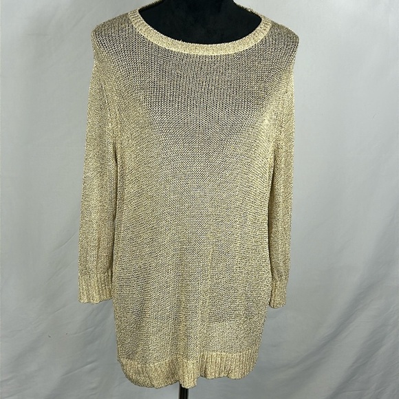 Loft Plus Size Ribbed Gold Metallic Knit Sweater - Picture 1 of 5